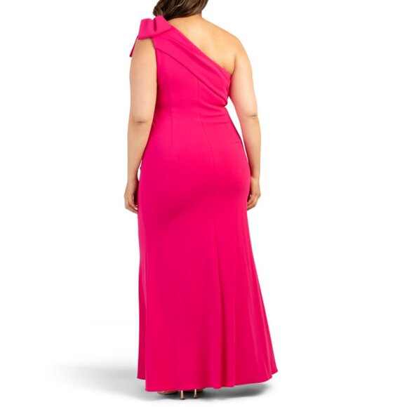 ADRIANNA PAPELL HOT PINK One Shoulder Bow Mermaid Gown - Picture 2 of 2